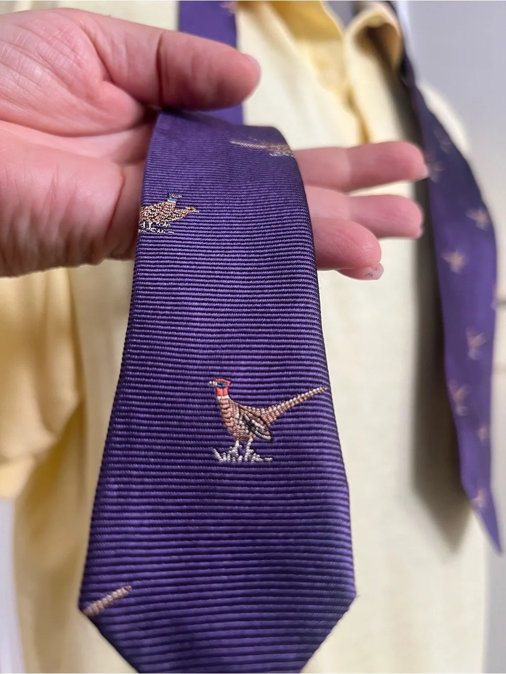 J. Crew Purple Pheasant Motif Silk Tie